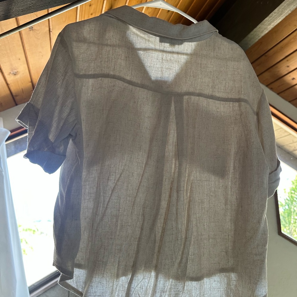 Lulu's Cream Linen-Blend V-Neck Button Shirt - Picture 3 of 4